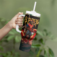 Spain Football Tumbler With Handle Spanish Pride Bull Mascot Gothic Metal Lightning Storm