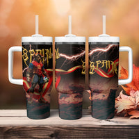 Spain Football Tumbler With Handle Spanish Pride Bull Mascot Gothic Metal Lightning Storm
