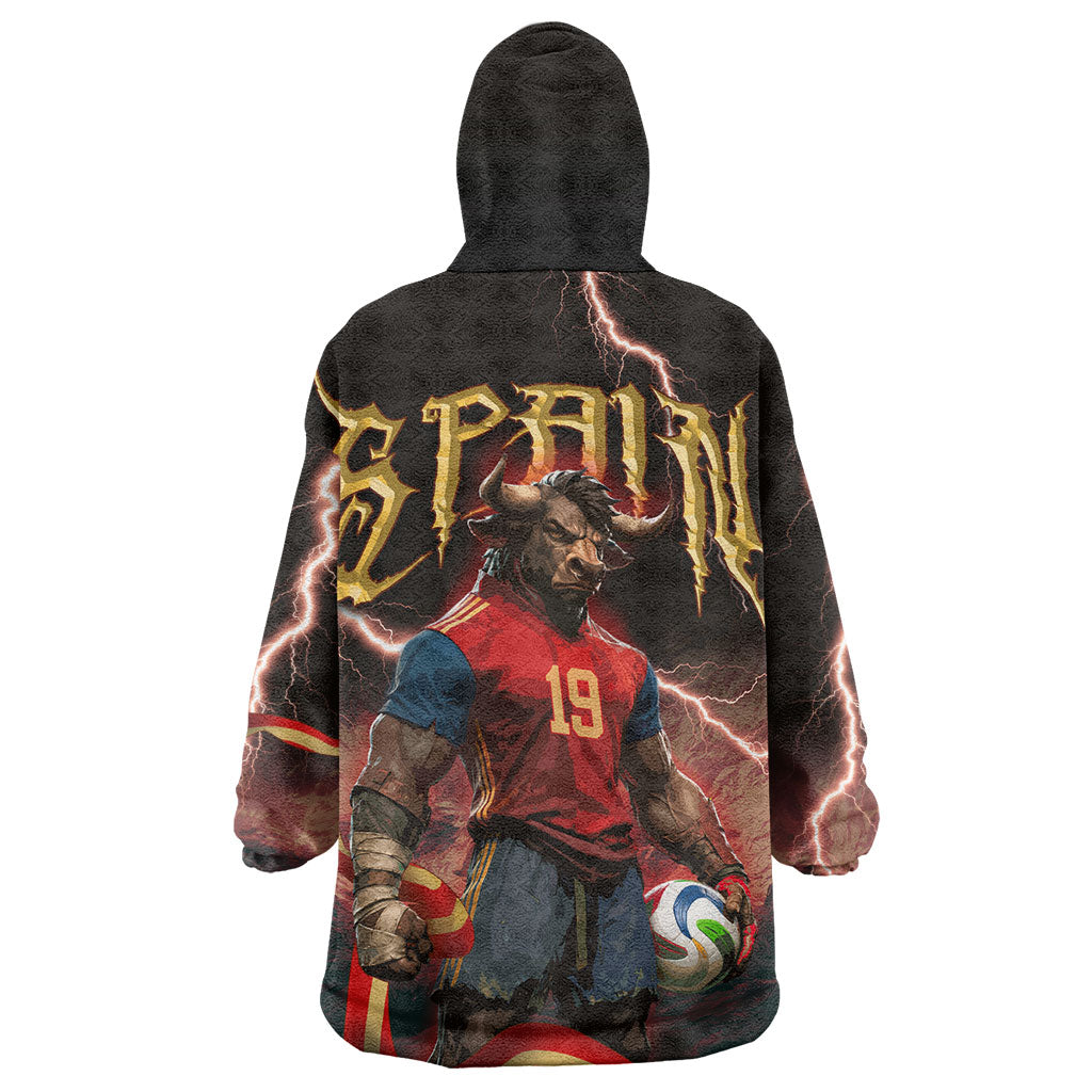 Spain Football Wearable Blanket Hoodie Spanish Pride Bull Mascot Gothic Metal Lightning Storm