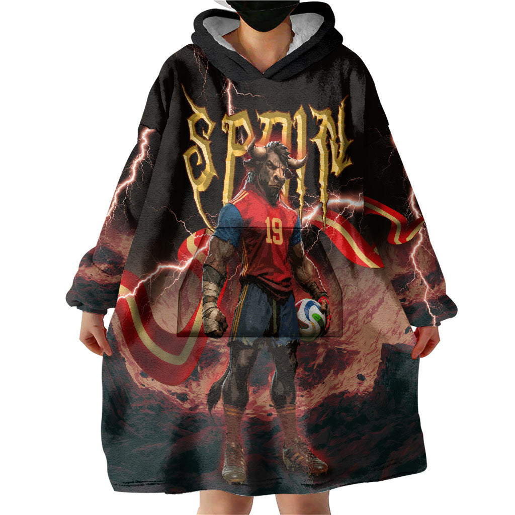 Spain Football Wearable Blanket Hoodie Spanish Pride Bull Mascot Gothic Metal Lightning Storm