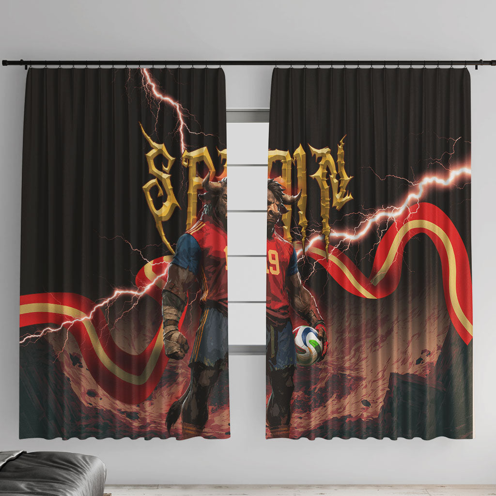 Spain Football Window Curtain Spanish Pride Bull Mascot Gothic Metal Lightning Storm