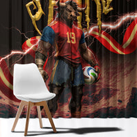 Spain Football Window Curtain Spanish Pride Bull Mascot Gothic Metal Lightning Storm
