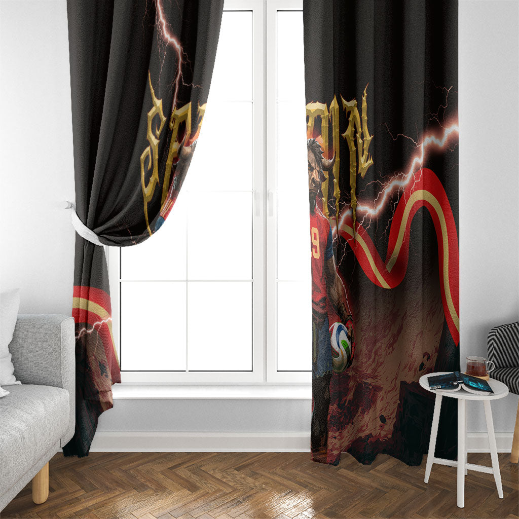 Spain Football Window Curtain Spanish Pride Bull Mascot Gothic Metal Lightning Storm