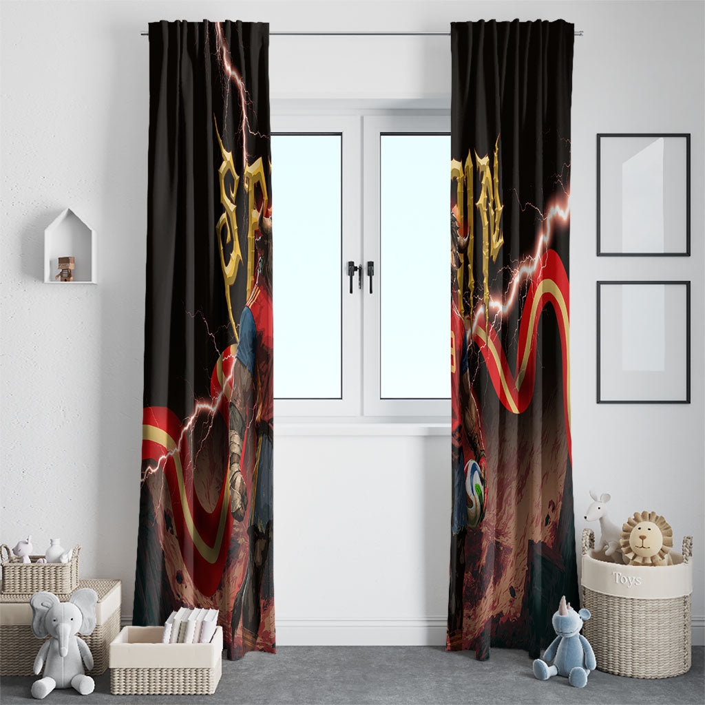 Spain Football Window Curtain Spanish Pride Bull Mascot Gothic Metal Lightning Storm