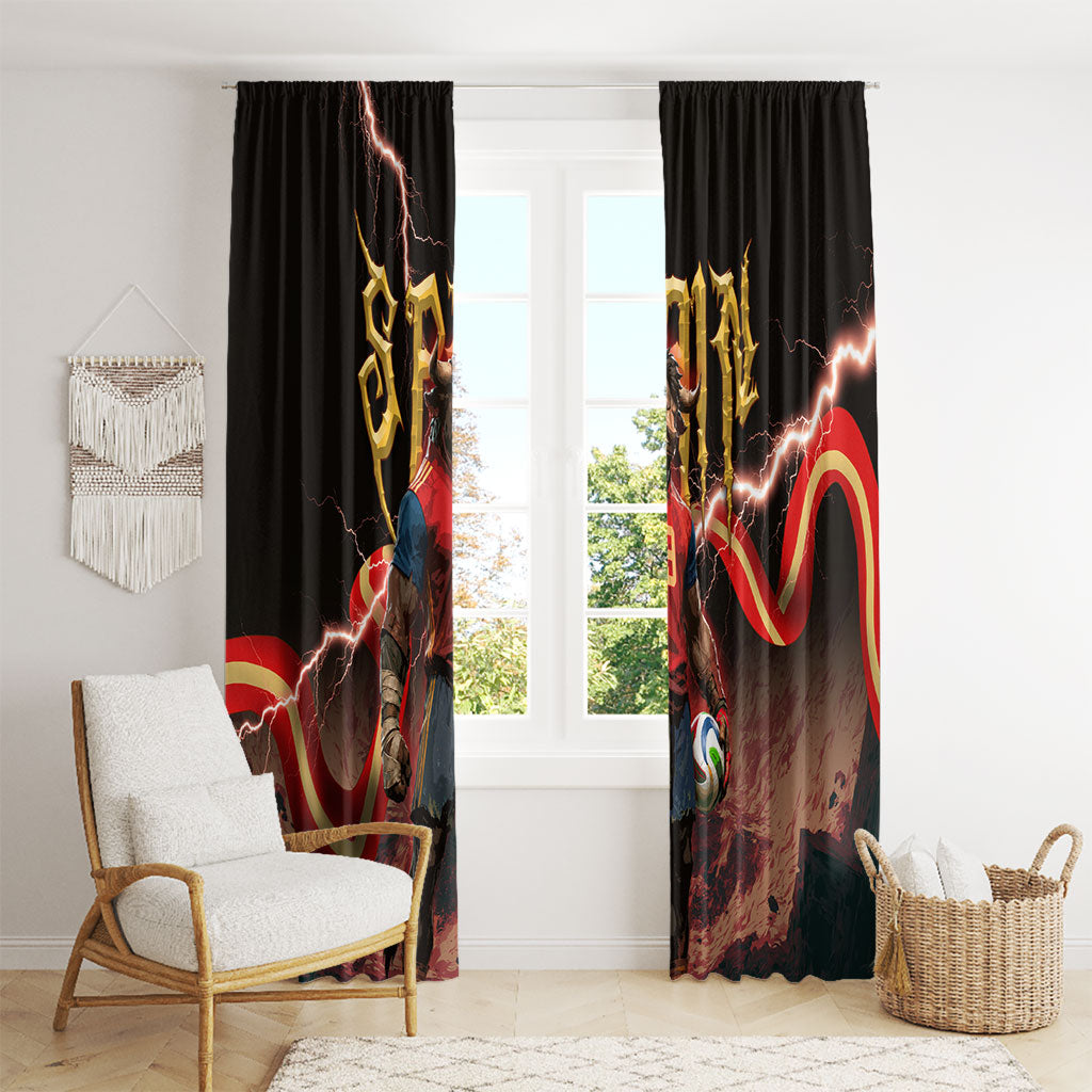 Spain Football Window Curtain Spanish Pride Bull Mascot Gothic Metal Lightning Storm