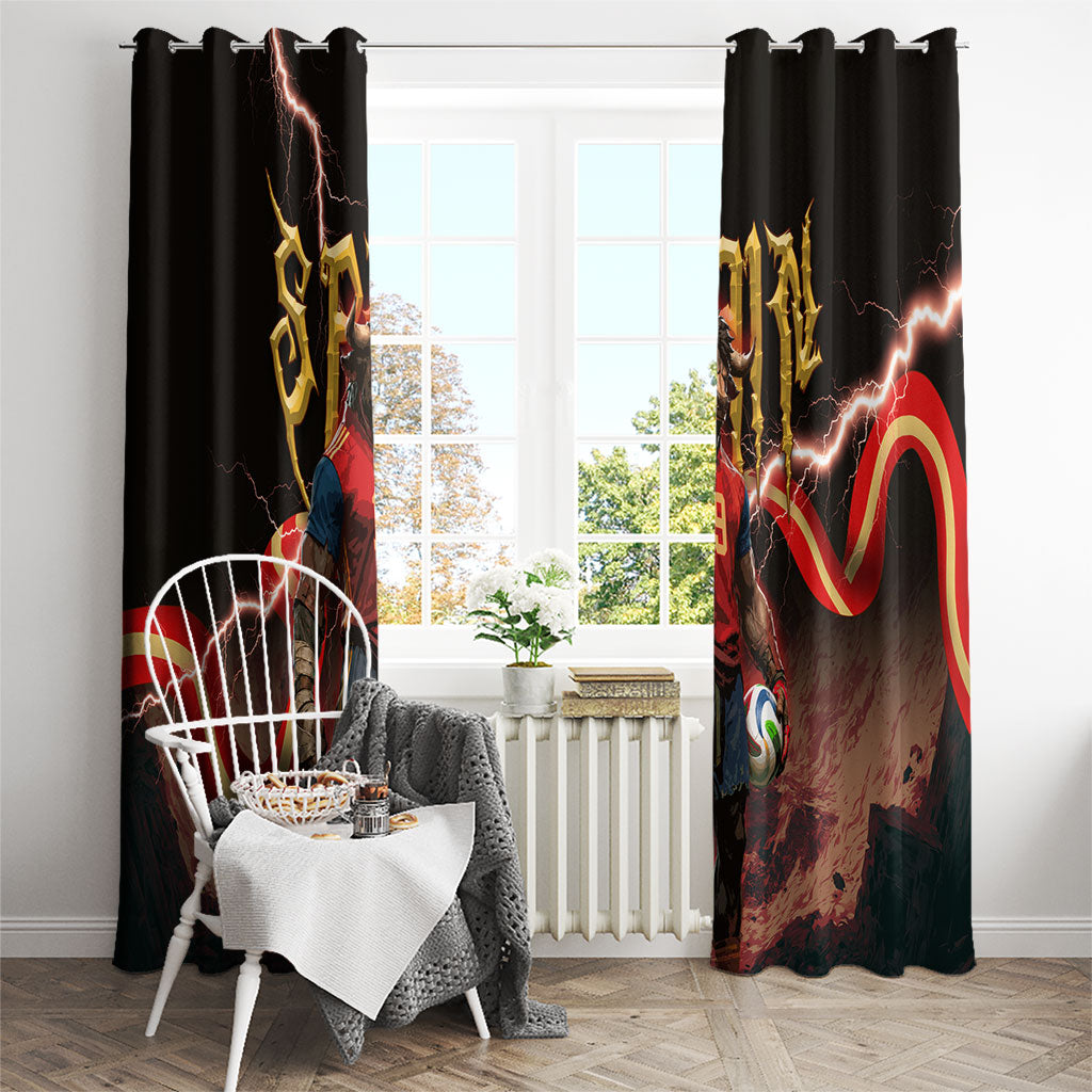 Spain Football Window Curtain Spanish Pride Bull Mascot Gothic Metal Lightning Storm