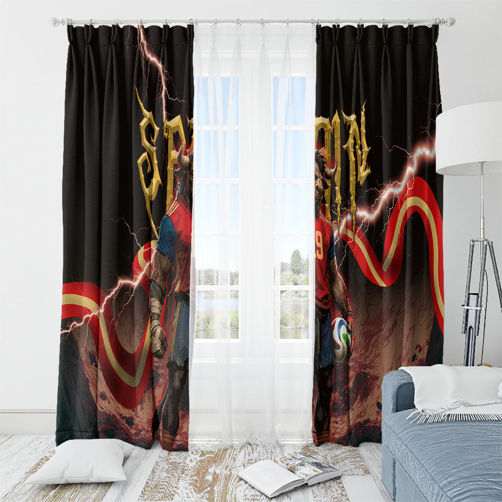 Spain Football Window Curtain Spanish Pride Bull Mascot Gothic Metal Lightning Storm