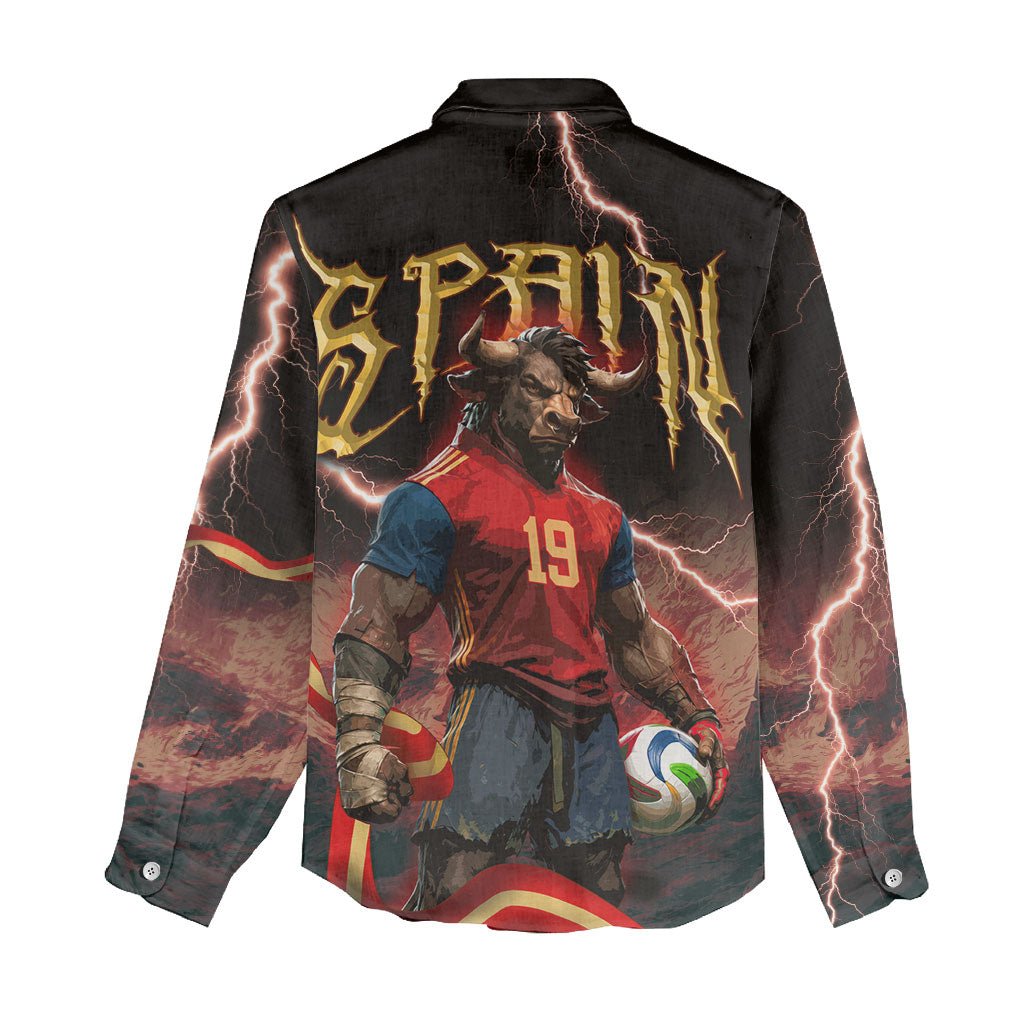 Spain Football Women Casual Shirt Spanish Pride Bull Mascot Gothic Metal Lightning Storm