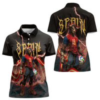 Spain Football Women Polo Shirt Spanish Pride Bull Mascot Gothic Metal Lightning Storm