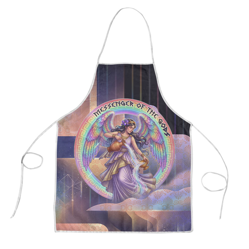 Iris Goddess Apron Rainbow Winged Iris - Pitcher Lyre And Greek Key