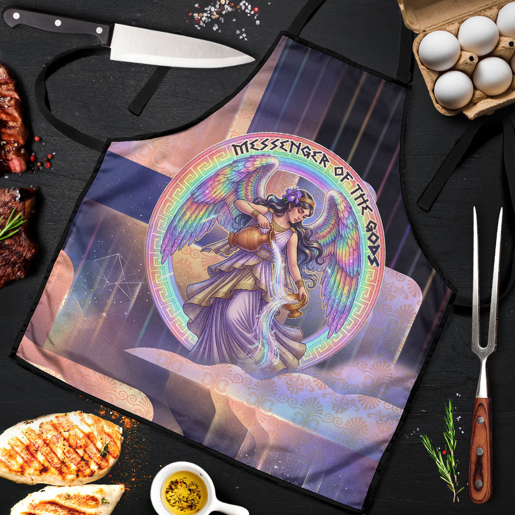 Iris Goddess Apron Rainbow Winged Iris - Pitcher Lyre And Greek Key
