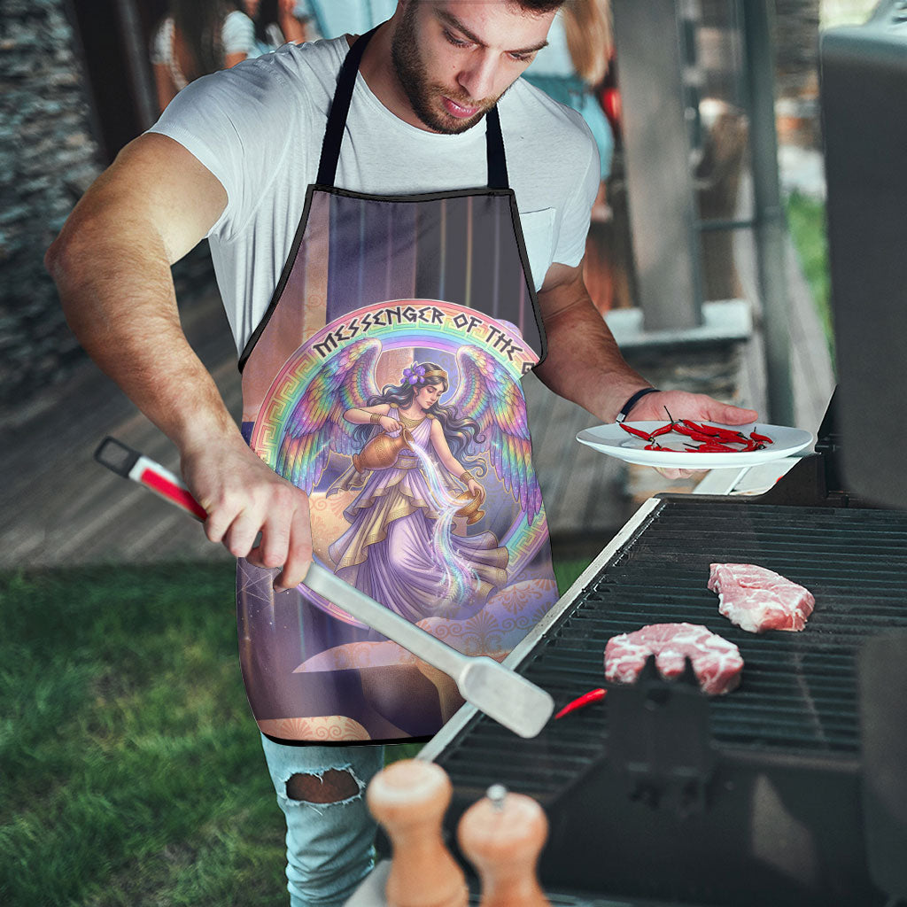 Iris Goddess Apron Rainbow Winged Iris - Pitcher Lyre And Greek Key