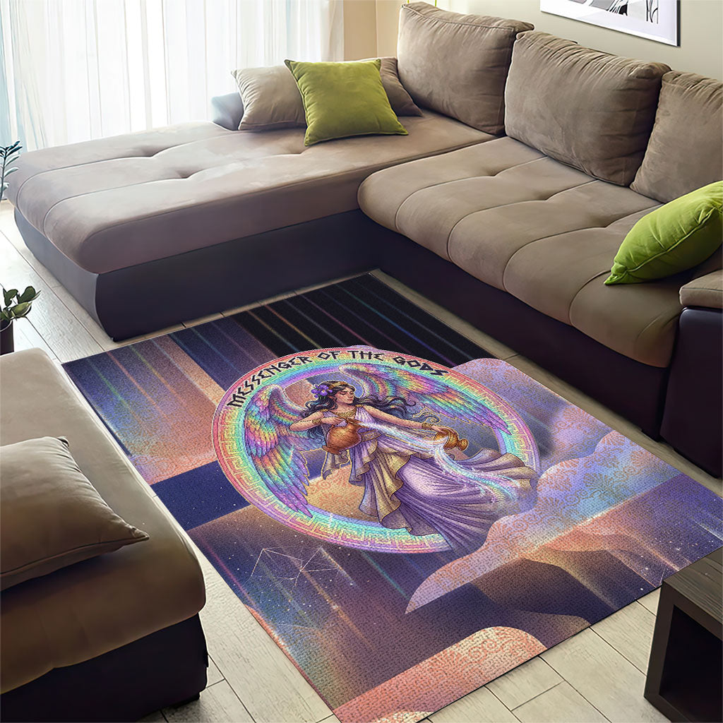 Iris Goddess Area Rug Rainbow Winged Iris - Pitcher Lyre And Greek Key