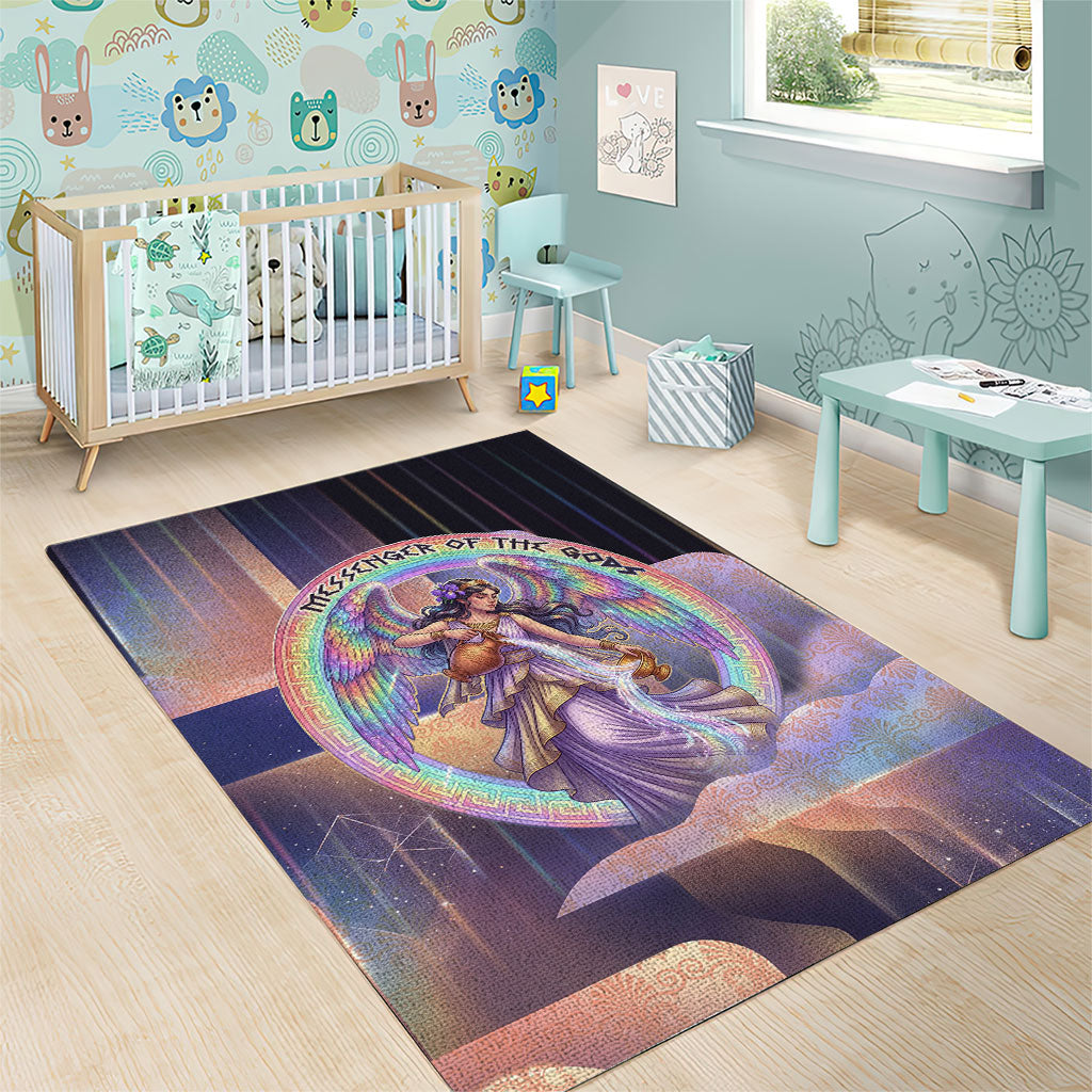 Iris Goddess Area Rug Rainbow Winged Iris - Pitcher Lyre And Greek Key