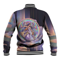 Iris Goddess Baseball Jacket Rainbow Winged Iris - Pitcher Lyre And Greek Key