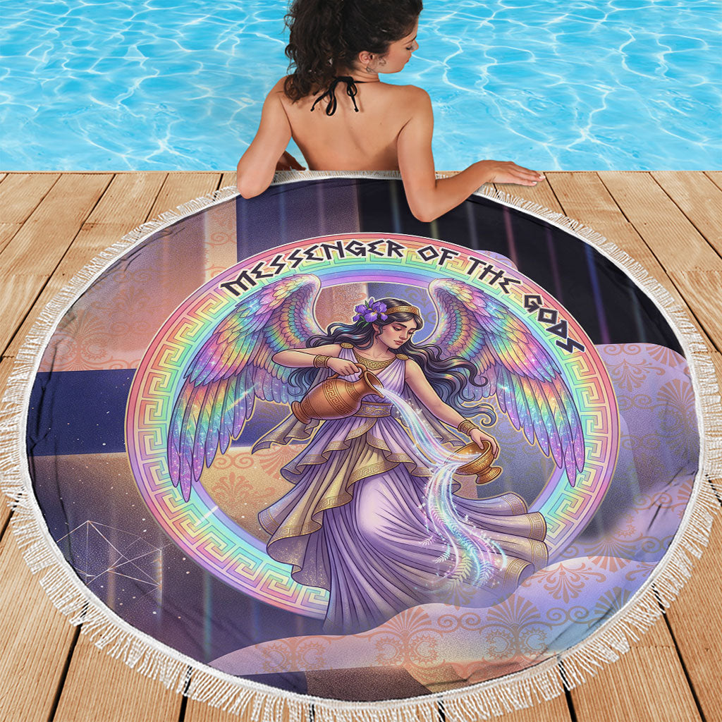 Iris Goddess Beach Blanket Rainbow Winged Iris - Pitcher Lyre And Greek Key
