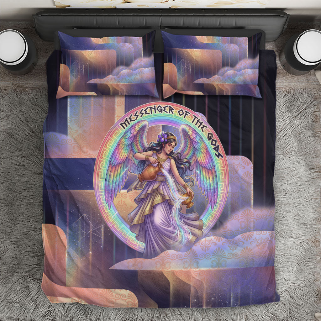 Iris Goddess Bedding Set Rainbow Winged Iris - Pitcher Lyre And Greek Key