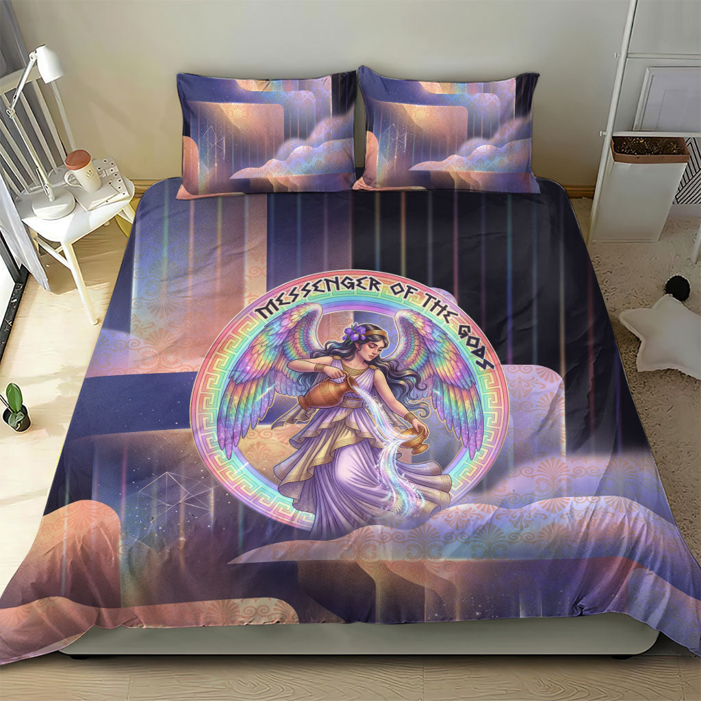 Iris Goddess Bedding Set Rainbow Winged Iris - Pitcher Lyre And Greek Key