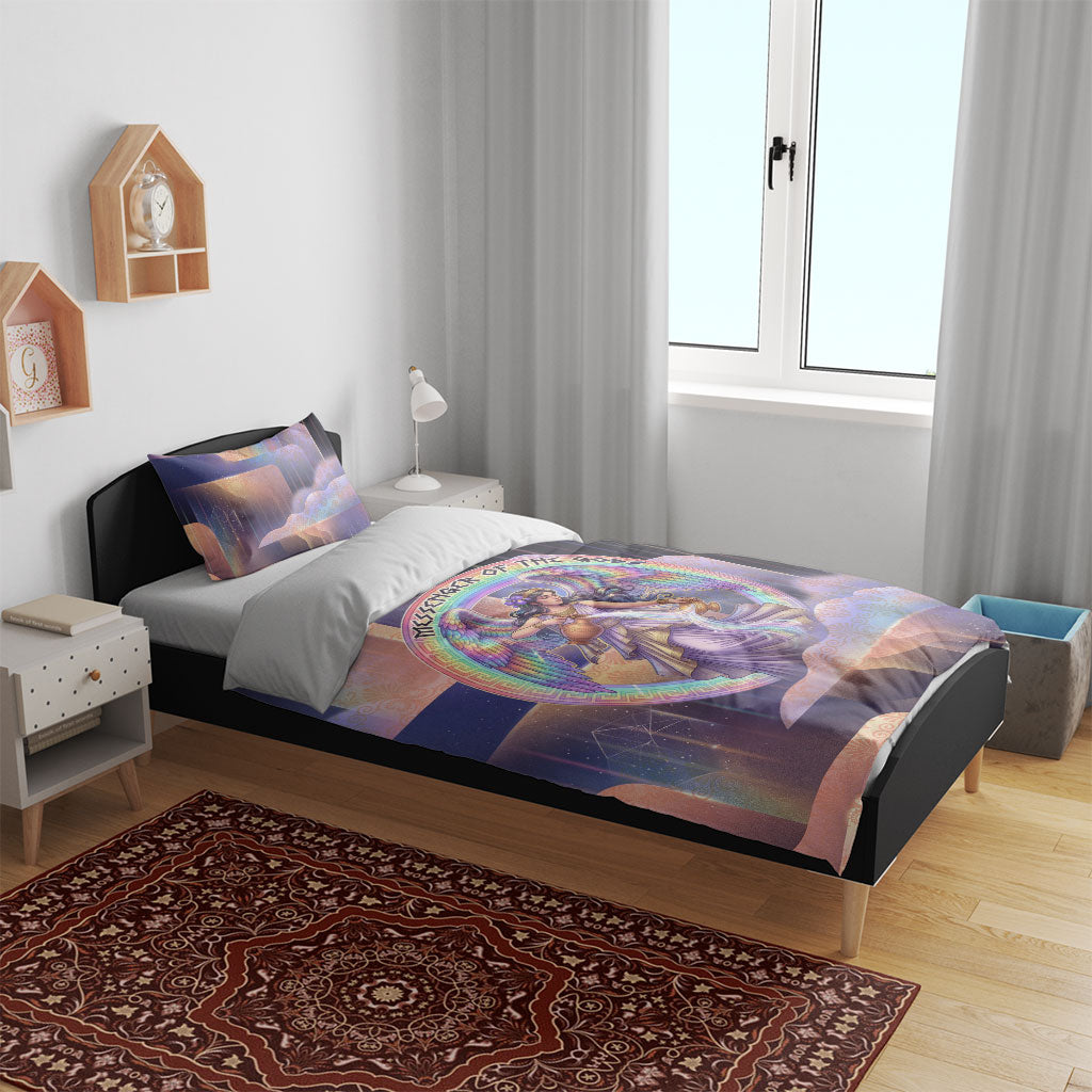 Iris Goddess Bedding Set Rainbow Winged Iris - Pitcher Lyre And Greek Key