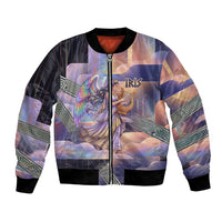 Iris Goddess Bomber Jacket Rainbow Winged Iris - Pitcher Lyre And Greek Key