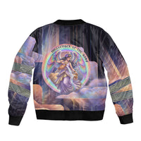 Iris Goddess Bomber Jacket Rainbow Winged Iris - Pitcher Lyre And Greek Key