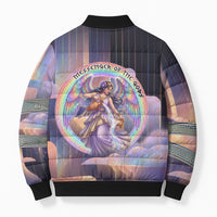 Iris Goddess Bomber Puffer Jacket Rainbow Winged Iris - Pitcher Lyre And Greek Key