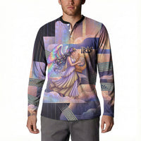 Iris Goddess Button Sweatshirt Rainbow Winged Iris - Pitcher Lyre And Greek Key