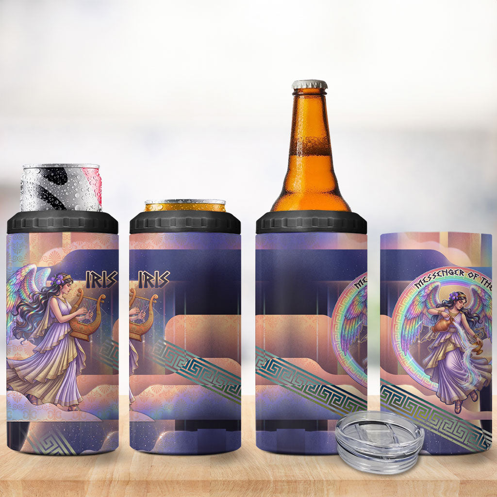 Iris Goddess 4 in 1 Can Cooler Tumbler Rainbow Winged Iris - Pitcher Lyre And Greek Key