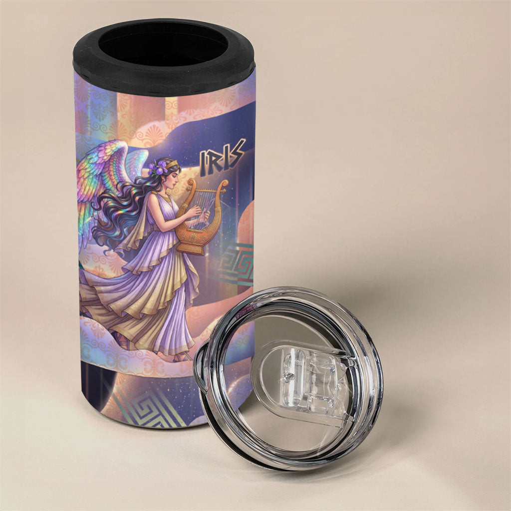 Iris Goddess 4 in 1 Can Cooler Tumbler Rainbow Winged Iris - Pitcher Lyre And Greek Key