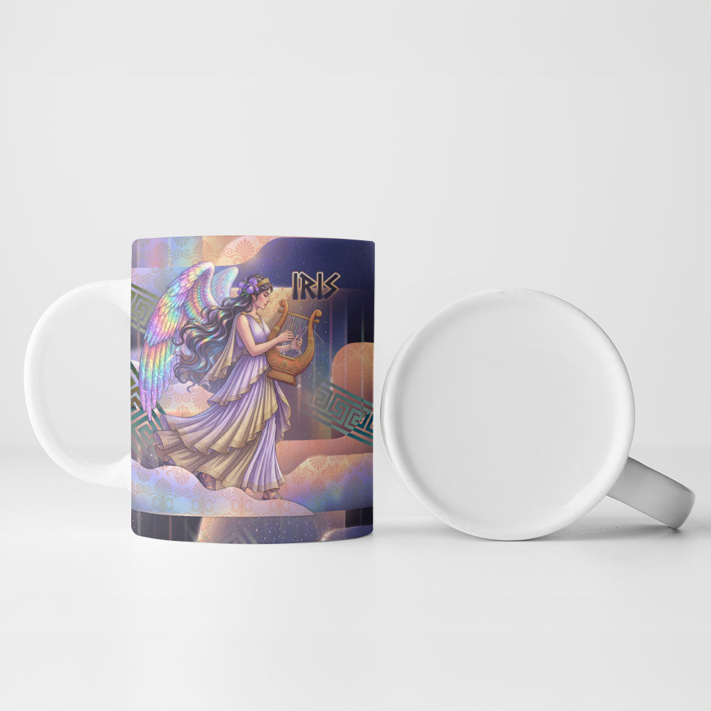 Iris Goddess Ceramic Mug Rainbow Winged Iris - Pitcher Lyre And Greek Key