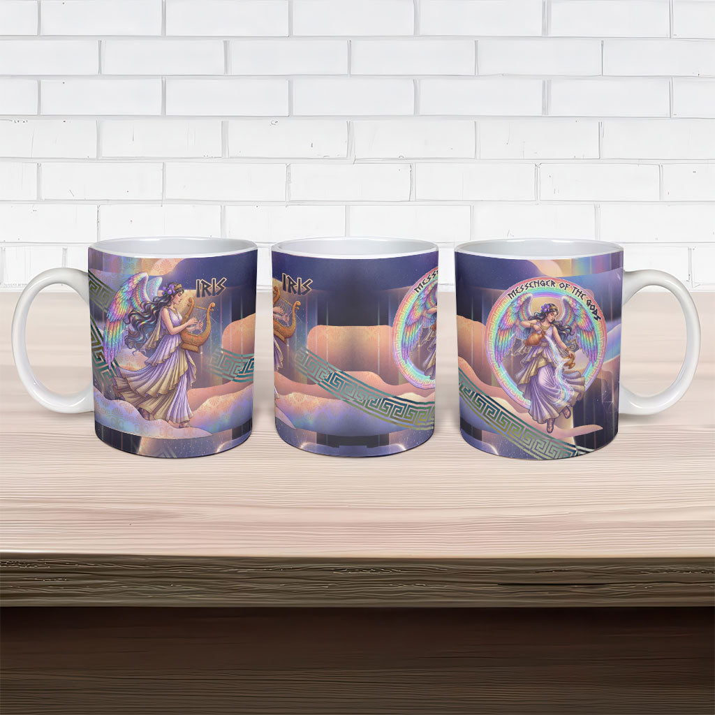 Iris Goddess Ceramic Mug Rainbow Winged Iris - Pitcher Lyre And Greek Key