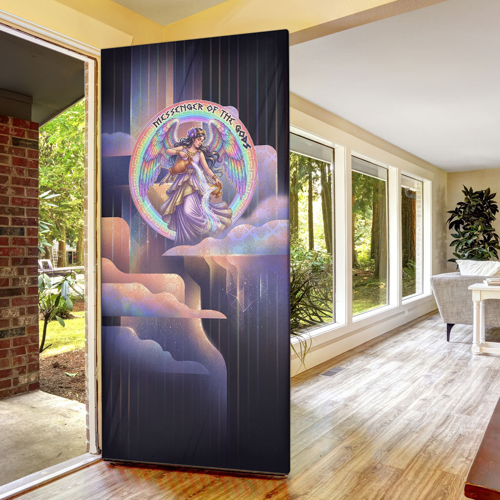 Iris Goddess Door Cover Rainbow Winged Iris - Pitcher Lyre And Greek Key