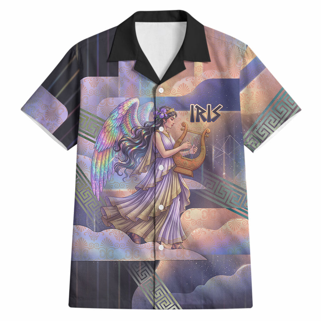Iris Goddess Hawaiian Shirt Rainbow Winged Iris - Pitcher Lyre And Greek Key