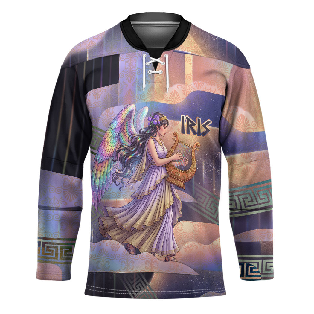 Iris Goddess Hockey Jersey Rainbow Winged Iris - Pitcher Lyre And Greek Key