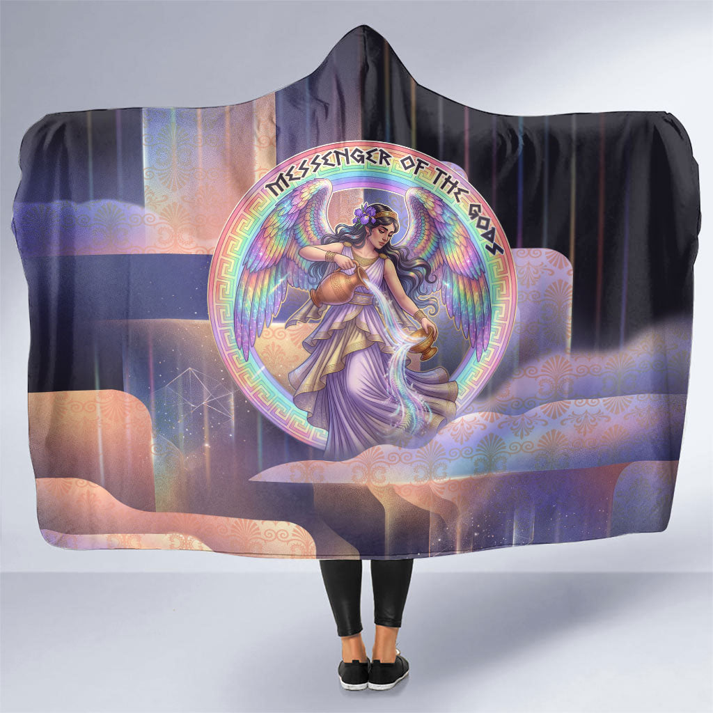 Iris Goddess Hooded Blanket Rainbow Winged Iris - Pitcher Lyre And Greek Key