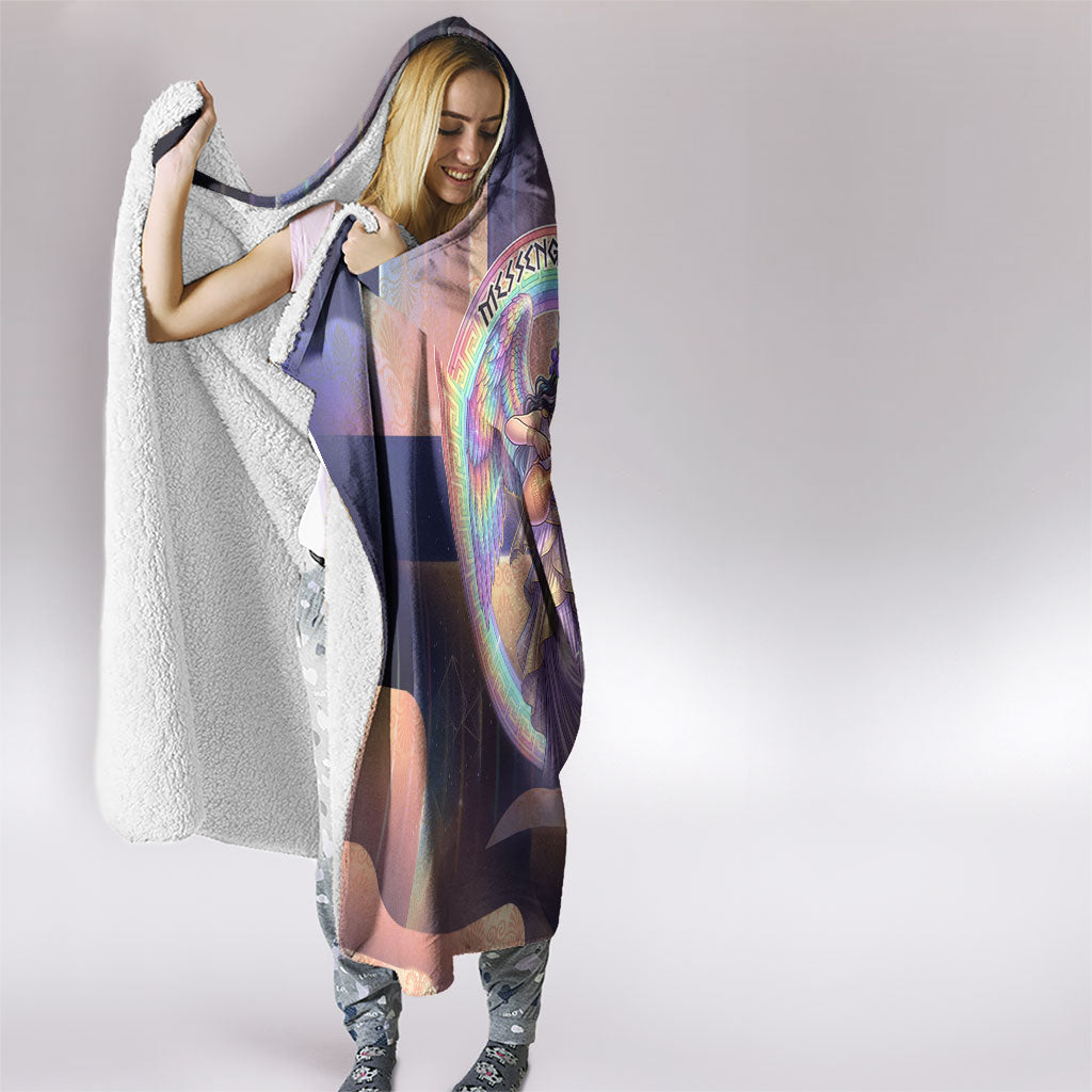 Iris Goddess Hooded Blanket Rainbow Winged Iris - Pitcher Lyre And Greek Key