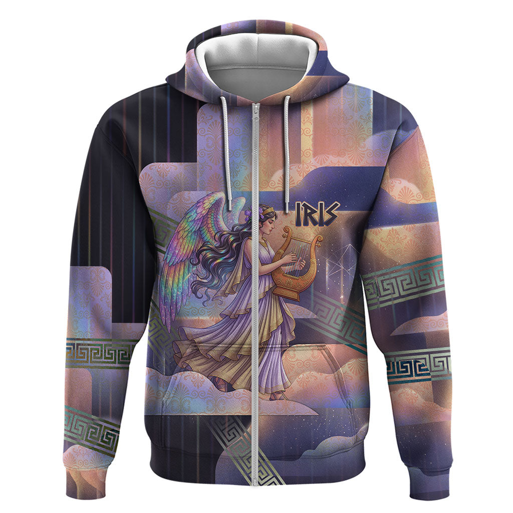 Iris Goddess Hoodie Rainbow Winged Iris - Pitcher Lyre And Greek Key