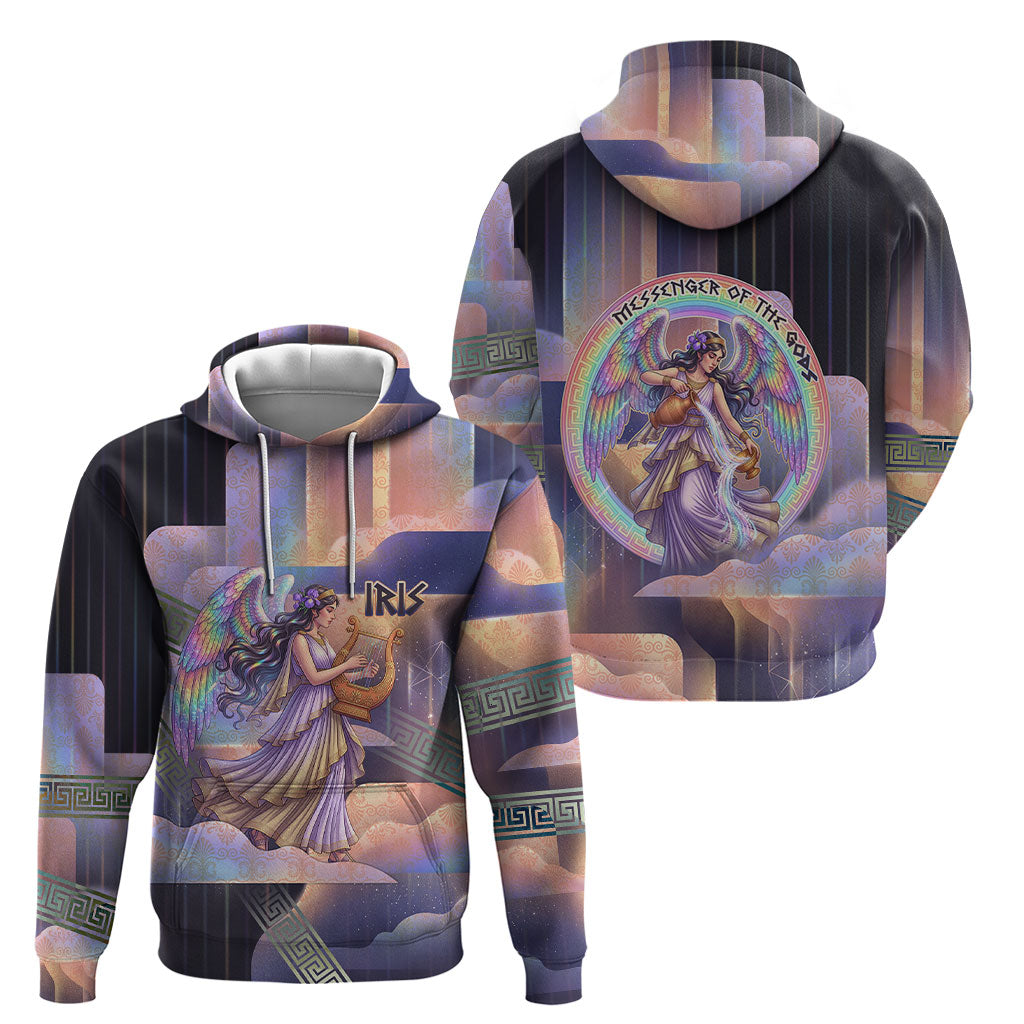 Iris Goddess Hoodie Rainbow Winged Iris - Pitcher Lyre And Greek Key
