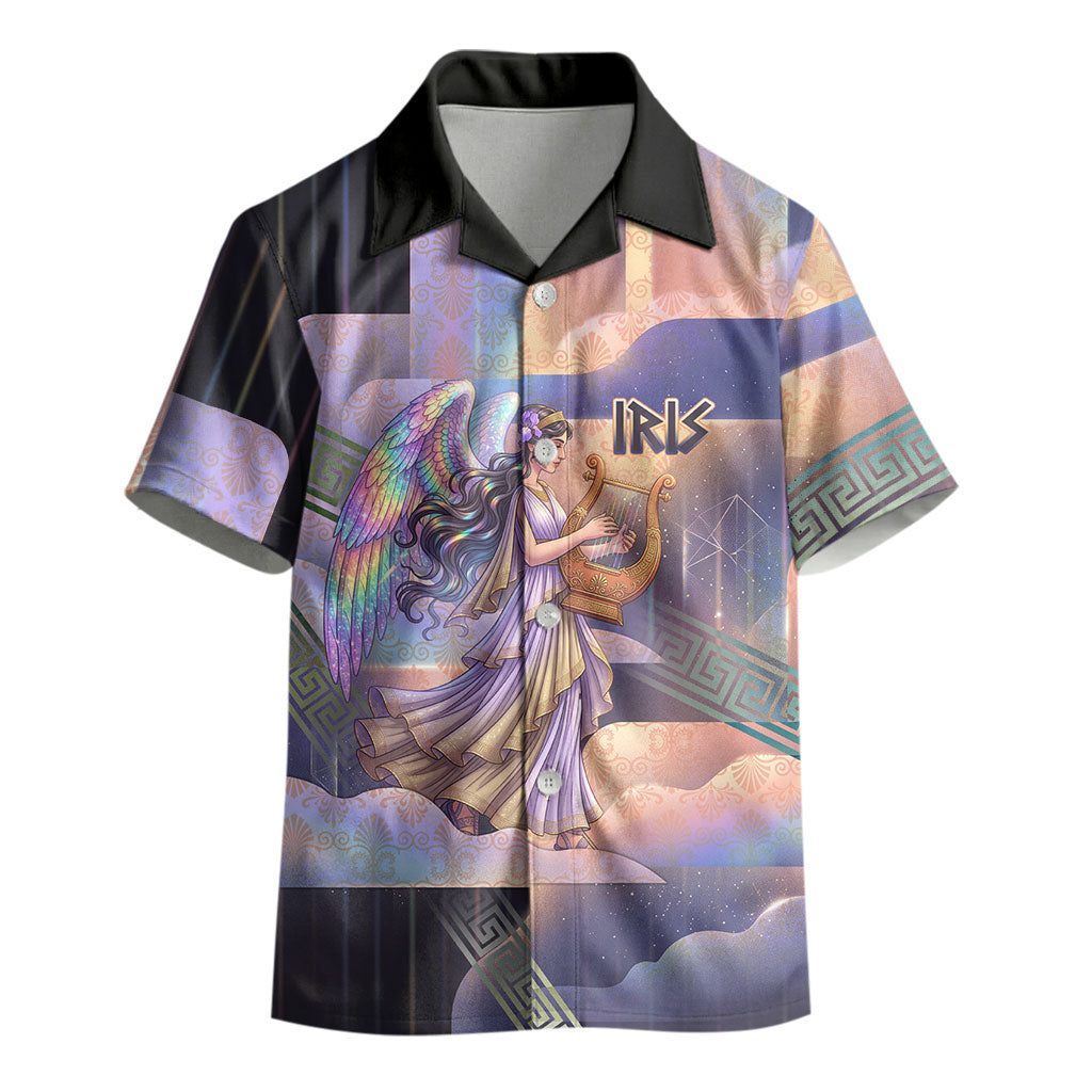 Iris Goddess Kid Hawaiian Shirt Rainbow Winged Iris - Pitcher Lyre And Greek Key