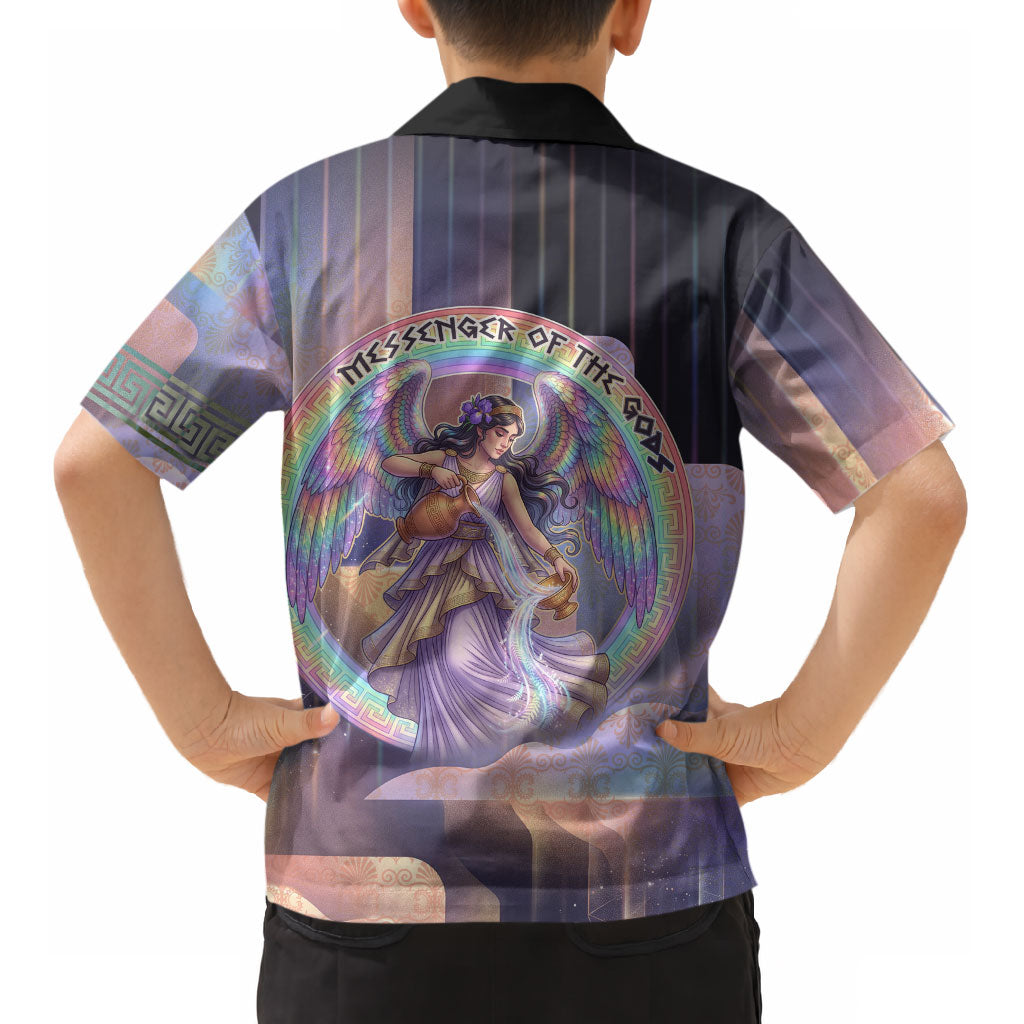 Iris Goddess Kid Hawaiian Shirt Rainbow Winged Iris - Pitcher Lyre And Greek Key