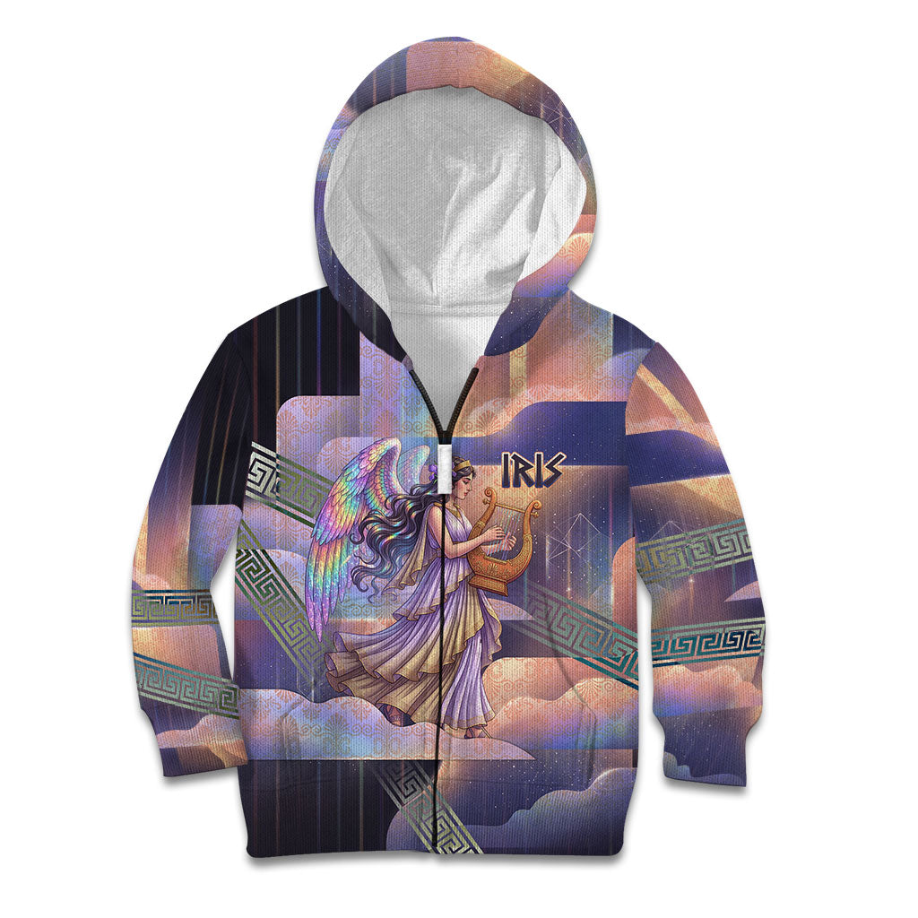 Iris Goddess Kid Hoodie Rainbow Winged Iris - Pitcher Lyre And Greek Key