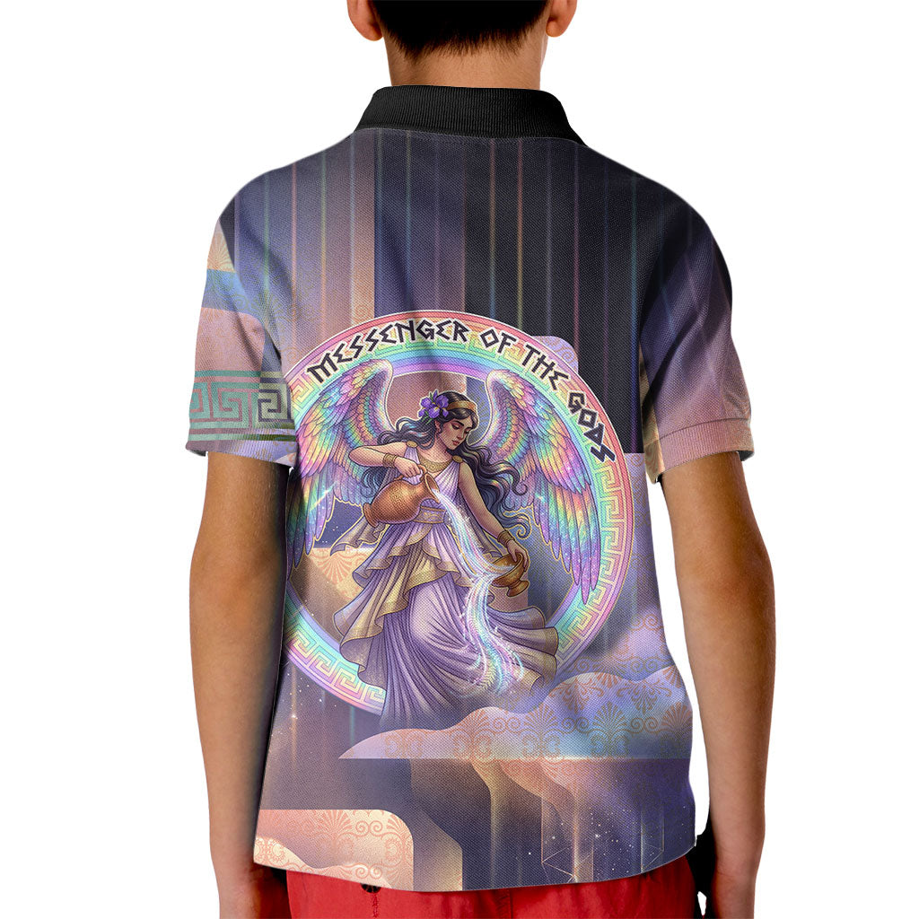 Iris Goddess Kid Polo Shirt Rainbow Winged Iris - Pitcher Lyre And Greek Key