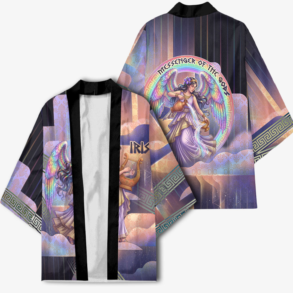 Iris Goddess Kimono Rainbow Winged Iris - Pitcher Lyre And Greek Key