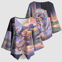 Iris Goddess Kimono Sleeve Blouse Rainbow Winged Iris - Pitcher Lyre And Greek Key