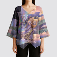 Iris Goddess Kimono Sleeve Blouse Rainbow Winged Iris - Pitcher Lyre And Greek Key