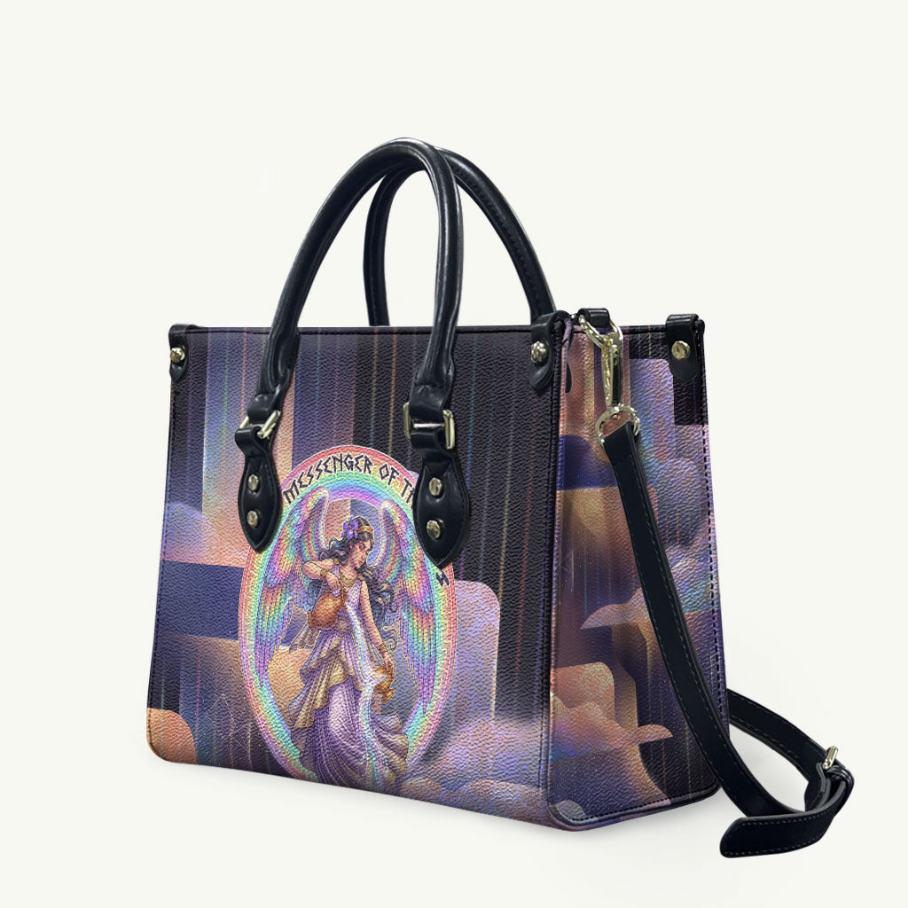 Iris Goddess Leather Bag Rainbow Winged Iris - Pitcher Lyre And Greek Key