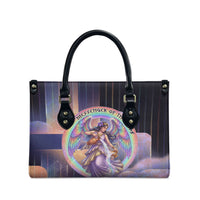 Iris Goddess Leather Bag Rainbow Winged Iris - Pitcher Lyre And Greek Key