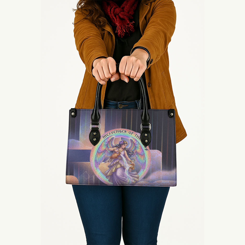 Iris Goddess Leather Bag Rainbow Winged Iris - Pitcher Lyre And Greek Key