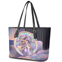 Iris Goddess Leather Tote Bag Rainbow Winged Iris - Pitcher Lyre And Greek Key