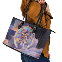 Iris Goddess Leather Tote Bag Rainbow Winged Iris - Pitcher Lyre And Greek Key